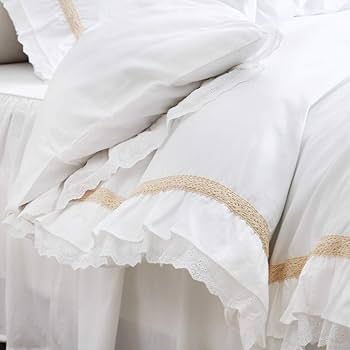 アイボリー フリル刺繍 クイーンカバーセット Amazon｜lecozy 綿100％ 姫系寝具カバー 刺繍レース付き フリル